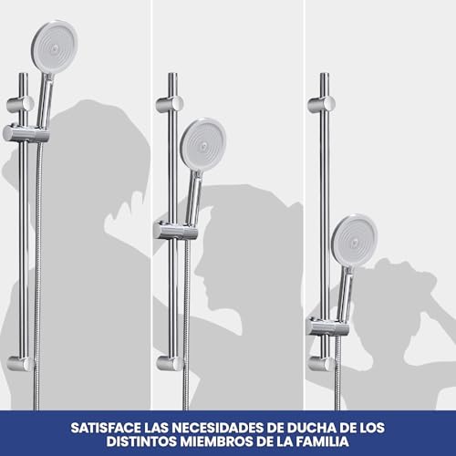 Miniatura 3 de Auralum Barra Ducha,Conjunto Barra Ducha De Acero Inoxidable 70cm Con Alcachofa De Ducha 4 Funciones, Manguera 150cm Y Soporte Ajustable, Compatible Con Orificios Existentes, Cromo