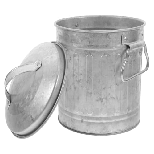 Image of SEWACC Mini Galvanized Trash Can Small Trash Can with Lid Table Top Metal Rubbish Bin Wastepaper Basket Flower Pot Pen Holder Kitchen Compost Bin Ash Bucket