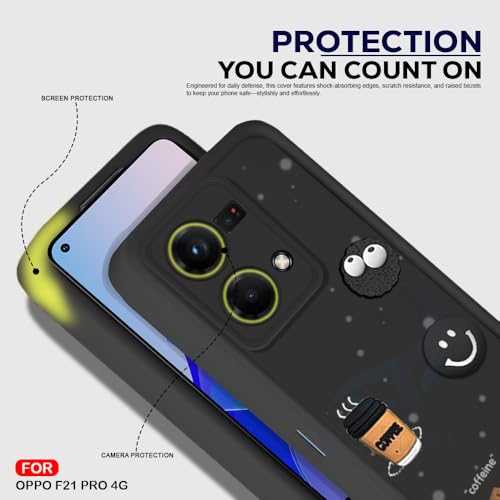 Image of AESTMO Back Case Cover for Oppo F21 Pro 4G Cover | Cute Fun Cartoon 3D Ball | Coffee Silicone Case | Full Body Protection | Camera Protection Back Cover for Oppo F21 Pro 4G (Black)