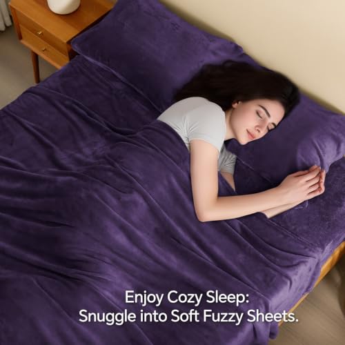 Image of BEDELITE Flannel Sheet Set, California King Size, Purple, 4 Pieces