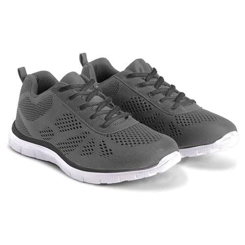 Get Fit Women's Lightweight Running Trainers - Breathable Mesh Gym Shoes with Cushioned Sole - Comfortable Walking & Fitness Sneakers - Lace-Up Athletic Footwear - Grey - 3-36