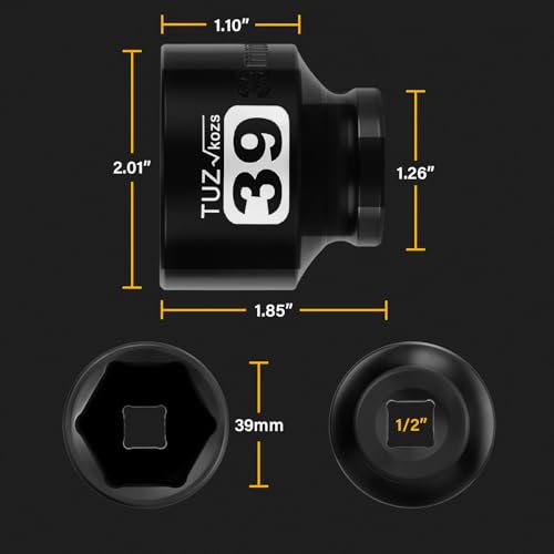 Image of 1 /2 Inch Drive 39mm Shallow Metric Impact Socket,CR-MO,6 Point Radius Corner Design,Square Chamfered Opening,Axle Nut Impact Grade Socket for Easy Removal