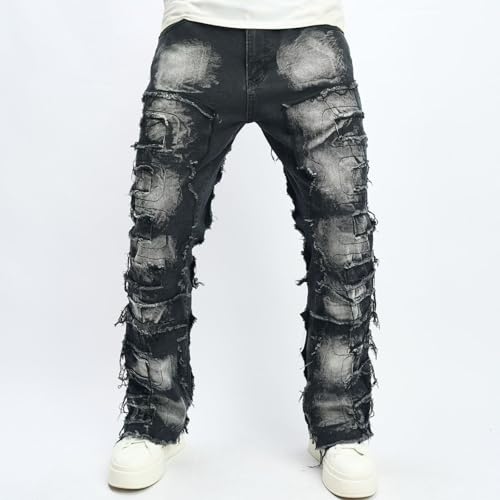Jeans Pants Trousers Denim Trendy Street Edge Tassel Elastic Slim Fit Micro Horn Flare Straight Leg Commuter Casual for Men3