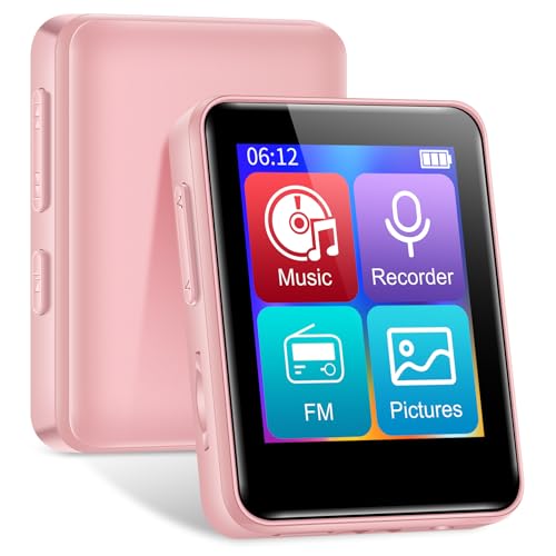 1.8 inch HiFi Portable Music Player, Equipped with Bluetooth 64GB Sport MP3 Player, FM Radio, Recording, E-Book, Supports 512GB TF Card, Pink