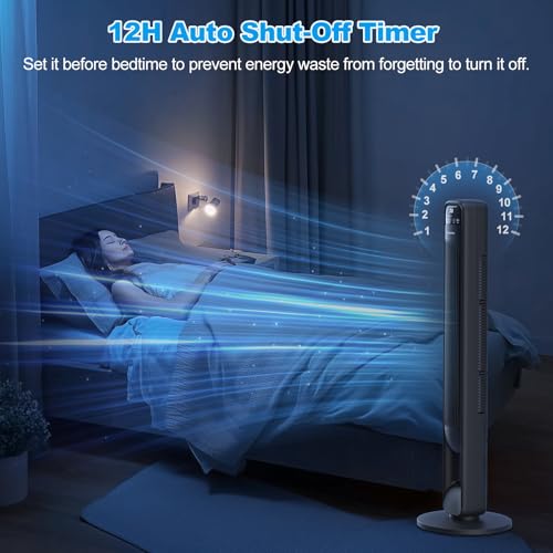 PALINTH Ventilatore a Torre 100cm, Ventilatori a Colonna con Telecomando, Ventilatore a Piantana con 3 Modalità, 3 Velocità, Timer 12 ore, Oscillante Silenzioso a 60°, per la Camera da Letto - Immagine 3