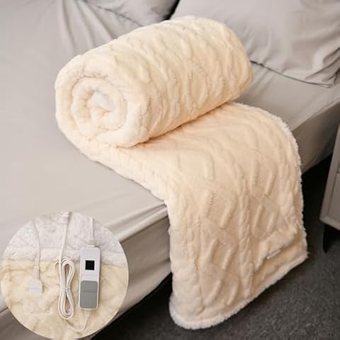 MERRYLIFE Heated Blanket Cozy Soft Electric Blanket with 4 Heating Levels&8 Hours Auto Off Overheat Protection Machine Washable UL&FCC Certification Use for Home Couch (Beige,50" 60") Cover