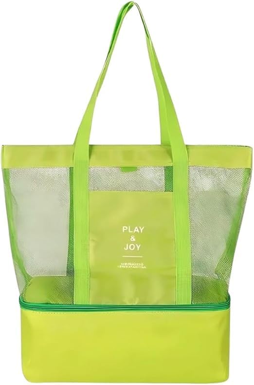 Bolsa de Praia Telada Grande com Compartimento Térmico – Leve, Resistente e Ventilada para Verão, Mar, Piscina e Piquenique (Verde)