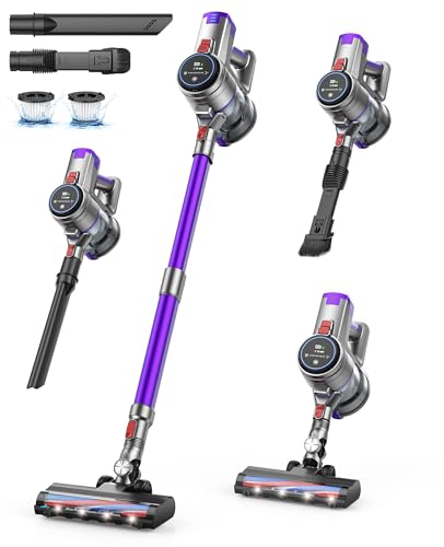 Buture Pro Aspirateur Balai Sans Fil, 450W/38kPa Aspirateur Sans Fil Puissant avec Écran Tactile, 55 Min Autonomie& Batterie Amovible, Lumière LED, 4 en 1 Aspirateur Balai pour Sol/Tapis/Poil de Chien