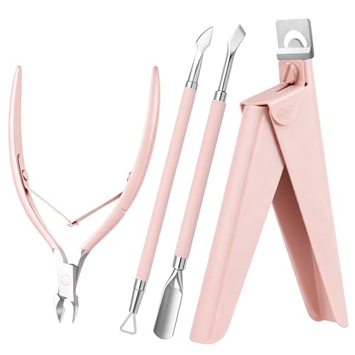 Image of Melodysusie 4 in 1 Acrylic Nail Clippers Set, Adjustable Stainless Steel Nail Clippers for Acrylic Nails Tips, with Cuticle Nipper Cuticle Pusher Remover for Home Salon, Light Pink