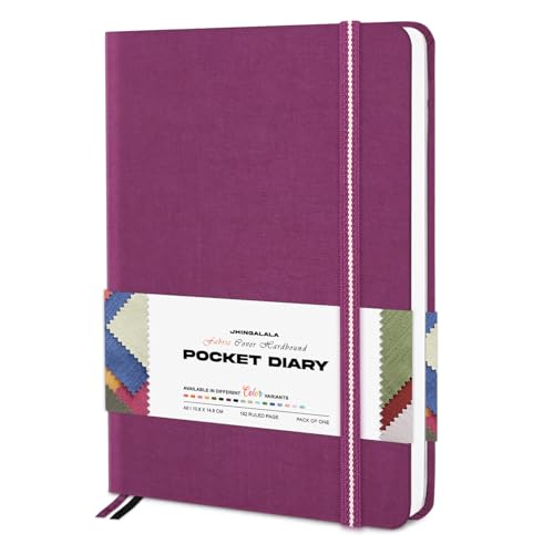 Image of Jhingalala Diaries - Fabric Cover Hardbound Pocket Journal Notebook I Fabric Series Journal Diary For Girls and Women I Pocket Diary With Elastic Closure I Size A6 I 192 Ruled Pages (Purple)