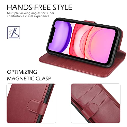 Tucch Iphone 11 Pro Case, Magnetic Wallet [Auto Wake Sleep] Rfid Blocking Protection Card Slots [Tpu Shockproof Interior Case], Pu Leather Stand Folio Cover Compatible With Iphone 11 Pro, Dark Red #TOP4