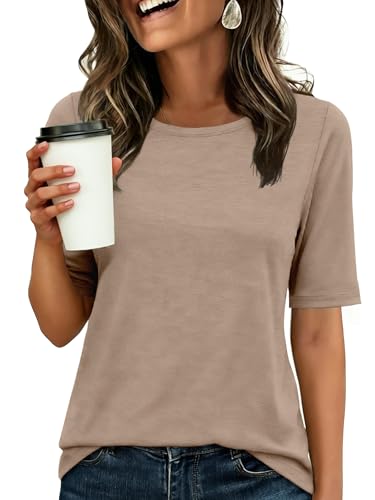 Image of ANRABESS Womens Half Sleeve Tops Crewneck Shirts Basic Fit Work Tee