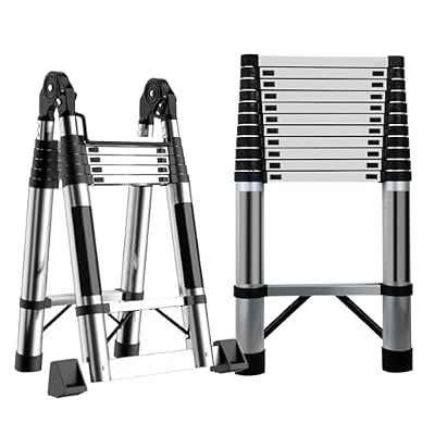 Mitoydoe Telescoping Ladder 12.5FT, 330lbs Capacity Aluminum Extension Ladder with Locking Mechanism, Anti-Slip Pedals & Triangle Stability, Heavy Duty Collapsible Ladder for Home Repairs Folding Lad