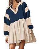 Picture of SAUKOLE Sweatshirt Dresses for Women Casual Relaxed Fit Swing Dress Cute Color Block Pleated Pullover Mini Dress