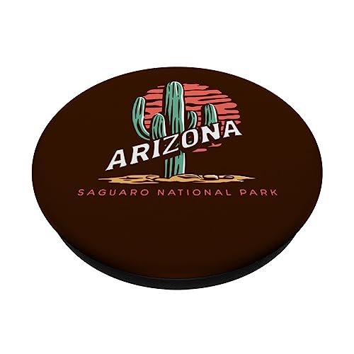 Saguaro National Park Arizona Sunset Cactus Tucson PopSockets Swappable PopGrip, Black - Image 2
