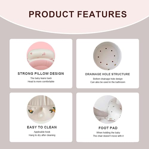 Image of Inflatable Baby Seat, Baby Floor Seats for Babies 3-36 Months, Sit Up Chair with Built-in Air Pump, Portable Infants Back Support Seater, Sit Me Up Seat for Home, Travel (Love Rabbit, M)