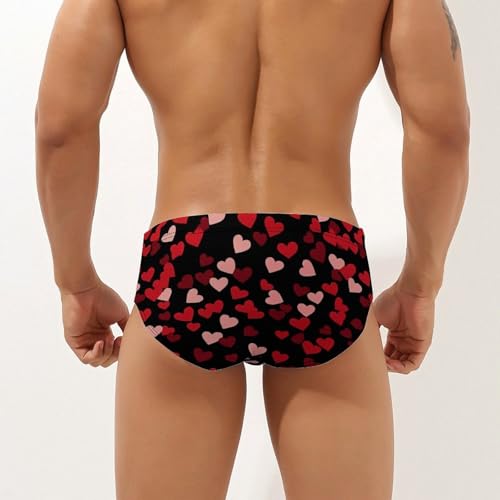 Red Love Hearts Men's Swimming Trunks Briefs Beach Swimwear Low Rise Bikini Swimsuit Print Bathing Suit2