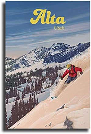 With Framed Alta Utah Ski Resort Poster Snowbird Vintage Ski Poster Canvas Home Artwork Decoration 8x12inch