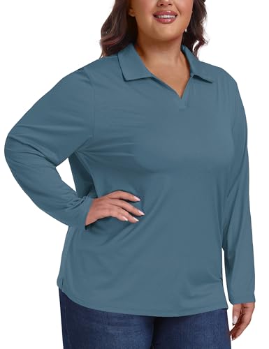 MoFiz Women's Plus Size Golf Long Sleeve Polo Shirts V Neck Workout Casual Loose Fit Tops XL-5XL3
