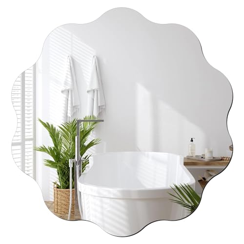 DARENYI Miroir Mural Autocollant Décoratif à Suspendre 30cm Miroir à Vagues irrégulières Industriel Moderne Miroir pour Salle de Bain, lavabo, Salon,...