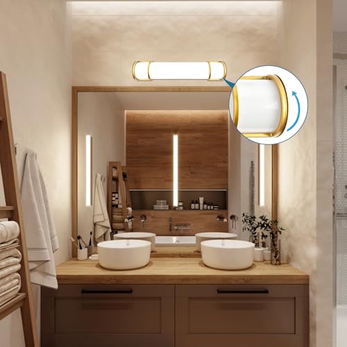 Image of Lightdot LED 25 Inch Flush Mount Vanity Lighting Fixture, 20W 2125LM 3000 /4000 /5000K 120V | 3CCT Dimmable Farmhouse Bathroom Light Bar, Waterproof Linear Wall Light Bar, Long Tube Bath Sconce-Gold