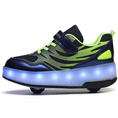 YADLCR Unisex Kinder Led Rollenschuhe mit Rollen, 7 Farben Blinken Skateboard Schuhe mit Fernbedienung Double Wheels Sneaker Schuhe für Jungen Mädchen Anfänger Geschenk (Color : Black, Size : 37EU) Cover