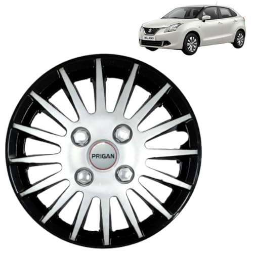 Image of PRIGAN Baleno (Delta & Sigma Only) Black Silver Wheel Cover 15 inch for Maruti Baleno (Set of 4 Pcs) (Press Fitting) Model- Camry DC 15