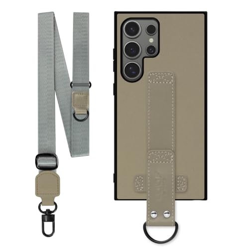 LOOF STRAP-SHELL �{�v ���U�[ �X�}�z�V�����_�[ �X�}�z�P�[�X for Galaxy S24 Ultra �p �P�[�X �J�o�[ �X�g���b�v �X�g���b�v�z�[�� �V���v�� �����h�~ �ϏՌ� ���^ �y�� �����O�X�g���b�v D�J���t�� [�����O+/��