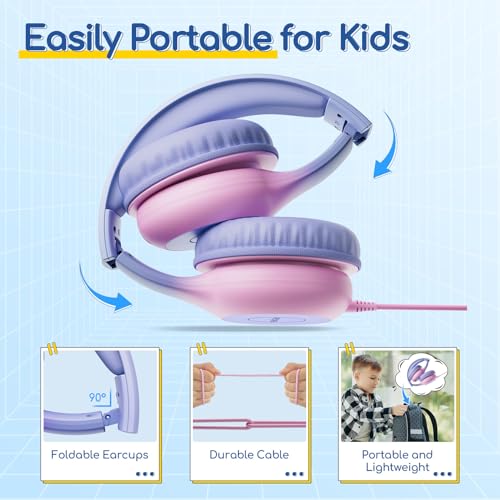 Image of EarFun K1 Kids Headphones Wired with Microphone, Typc-C, 85 /94dB Volume Limit Headphones for Kids, Portable Wired, Stereo Sound, Foldable Headset for Tablet /iPad /Kindle (Gradient Violet)