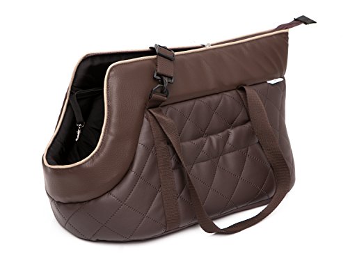 Hundetragetasche aus Kunstleder – Hundetransporttasche für kleine Hunde und Katzen bis 3 kg - praktische Transporttasche - Hundetasche - 20 x 42 x 22 cm - Braun