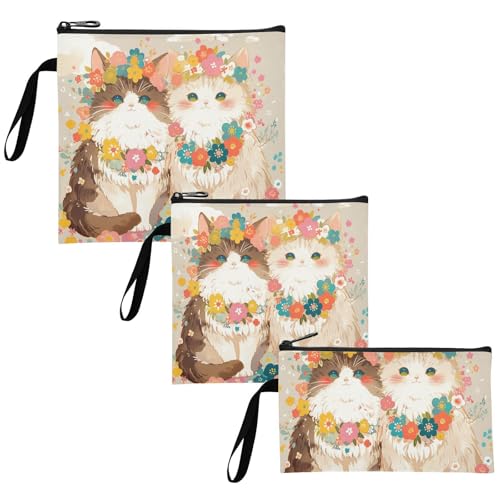 Yoogain Distinctive Cute Flowers Vintage 3 Piecing Reusable Sandwich Bags Multi-Use Emergency Snacks Makeup Bag for Kids Students Adults Food