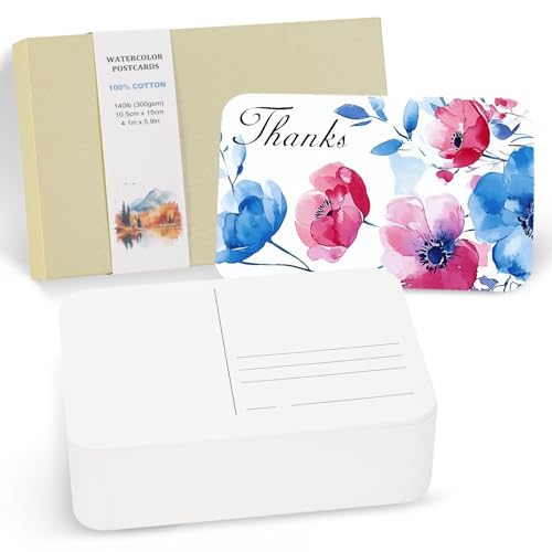 PATIKIL 100 Sheets Watercolor Postcards, 100% Cotton 4x6 Inch Blank Rounded Corners Water Color Paper Post Cards Rough for Mailing Art Painting Drawing, 140lb/300 GSM(Beige Box)