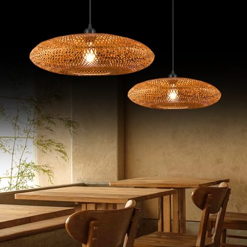 Lámpara colgante de bambú vintage regulable para techos de salón y cocina 3
