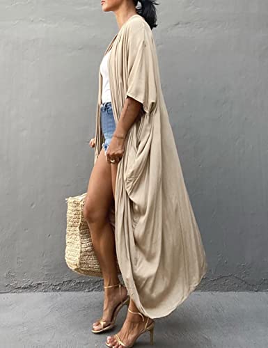 Bsubseach Women Solid Apricot Long Beach Swimsuit Cover Ups for Swimwear Sexy Bikini Beach Kimono Cardigan - Image 4