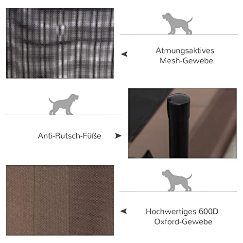 PawHut Hundebett Hundeliege Outdoor Katzenbett Haustierbett Schlafplatz Stahl 600D Oxford-Gewebe Braun 76 x 61 x 18 cm