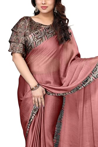 Image of MIRCHI FASHION Saree for Woman Chiffon Georgette Solid with Contrast Border | Lightweight Daily Wear Women's Sari and Printed Blouse Piece