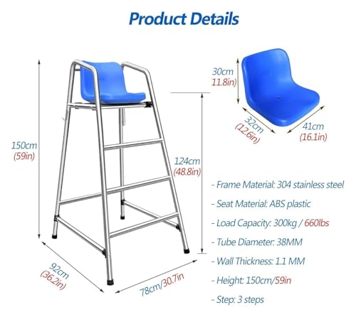 Silla de Salvavidas para Piscinas con 3 Escalones y Base Reforzada miniatura 2