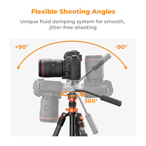 K&F CONCEPT 83" Camera Video Tripod for DSLR, Compact Aluminum Tripod with 360° Panorama Fluid Head for Travel, Video, Live Streaming, Vlogging, Payload 11lb by K&F CONCEPT - Image 5