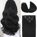ODINSON Hair Extensions Clip in Human Hair 20 Inch 7pcs 120g Remy Hair Extensions Human Hair Clip ins Long Straight Natural Black Extensions for Women…