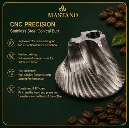 Image of Premium Manual Coffee Grinder - 5-Axis CNC Stainless Steel Burr & Solid Aluminum Body Hand Coffee Mill - Adjustable Setting, Portable Hand Crank Grinder with Wooden Handle