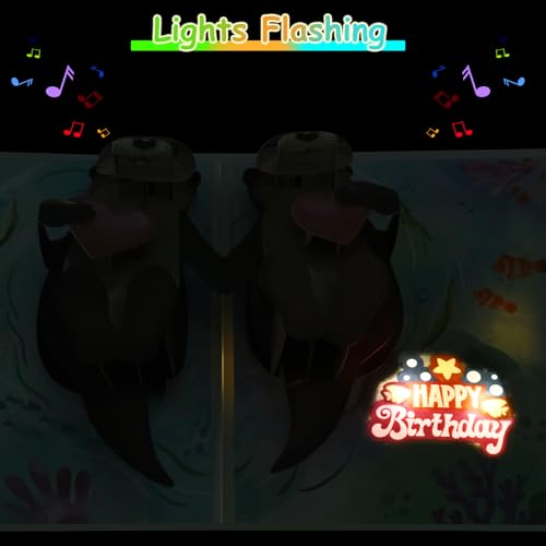 Image of Otter Birthday Cards, 3D Pop Up Cute Musical Birthday Card for Wife Husband | Lights Up Romantic Birthday Cards, 'Happy Birthday To My Otter Half', Sweet Birthday Gifts for Boyfriend Girlfriend Couples