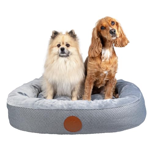 Elite Paws® UK: Luxury Orthopaedic Style Dog Bed - Machine Washable Zip-Off Fleece Cover, Dual-Layer Foam Base with Plush Cushion Top, Bolstered Sides for Head, Neck & Joint Support (Grey, M)