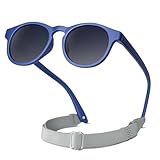 RIVBOS Baby Wrap Polarized UV400 Sunglasses Soft Frame with Secure Strap for Toddler,Infant and Newborn (0-18 Months) Navy BLue&Grey Lens RBK070