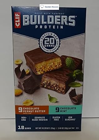 Clif Bar - Builder's Protein Bar Variety Pack, 20g of Protein (Chocolate Mint & Chocolate Peanut Butter) - 18 Count