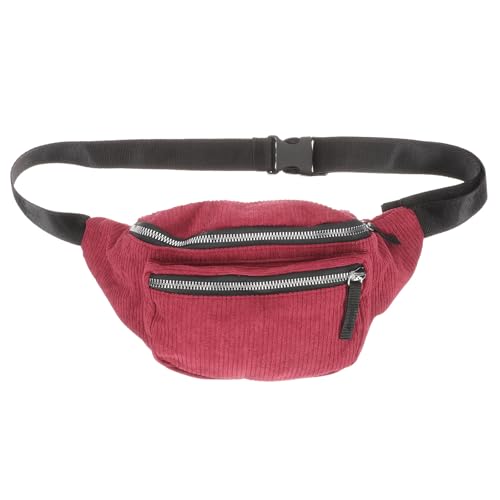 HOMSFOU Riñonera de Terciopelo Rojo Pequeña para Adulto, Bolso Bandolera Multifunción Portátil para Exteriores, Bolsa de Pecho Cadena, Almacenamiento Compacto para Teléfono y Llaves