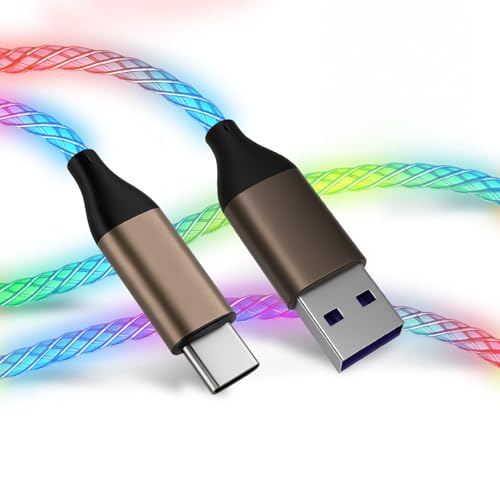 USB C Charger Cable Led Light Up Charger Cord Visible 60W RGB Gradual Changing Shining 3A Fast Charging USB A to USB C Data Sync Cord for iPhone 15/16、Samsung Galaxy SS23+/S23 Ultra (3ft)