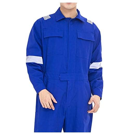 Herr Bomull Overall Overall, Hög Synlighet Långärmad Arbetskläder, Mekanikerarbete Jumpsuit, Förkrympt, Maskintvättbar (Color : Blue, Size : XL)