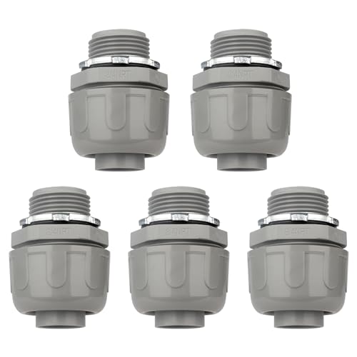 HDHAODA Conduit Connectors, 3/4 Inch Liquid Tight Connector NPT Non-Metallic for PVC Electrical Flexible Conduit Fittings, 180 Degree Straight, UL Listed for Home Outdoor Tubes Tools, Grey (5-Pack)