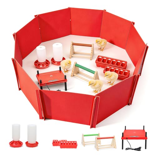 GIFANK Chick Brooder Box Small Animal Playpen Chick Starter Kit Brooding Playpen with Chicks Heating Plate Perch Feeder Waterer for Duck and Quail Chicken Supplies