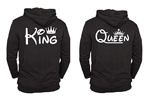 Felpa Coppia KING & QUEEN Stampa Bianca con Cappuccio Manica Lunga...
